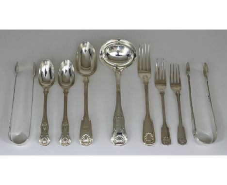 A Late George III Silver Kings Pattern Sauce Ladle, and mixed silver flatware, the sauce ladle by Sarah &amp; John William Bl