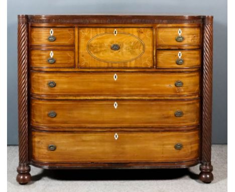 A Late George III "Scottish" Mahogany Secretaire Chest, the top crossbanded and with reeded edge to top and reeded frieze, fi