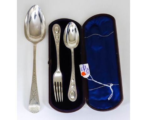 A Victorian Silver Dessert Spoon and Fork, and a mixed lot of silverware, the dessert spoon and fork by Martin Hall &amp; Co,