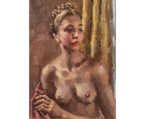 ***Colin Colahan (1897-1987) - Oil painting - "Monique 1947" - Half length portrait of a nude woman, unsigned, canvas board 1