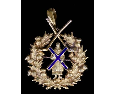 A Gold Coloured Metal "St. Andrews Lady's Putting Club" Brooch or Pendant at Will, cast with a figure of St. Andrew holding a