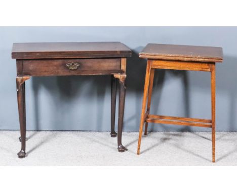 A George II "Cuban" Mahogany Rectangular Tea Table, with plain folding top, fitted one frieze drawer on turned legs with moul