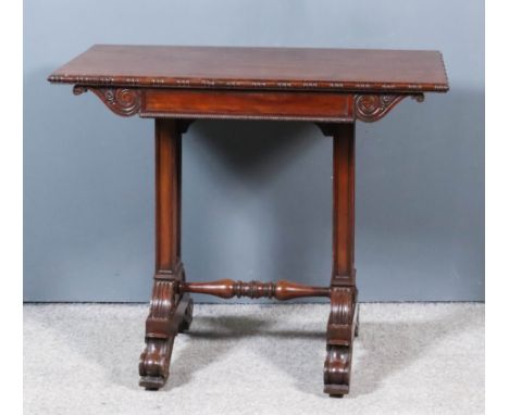 A George IV Mahogany Rectangular Side Table, with bead and roll mouldings to edges, the rectangular panel front with carved s