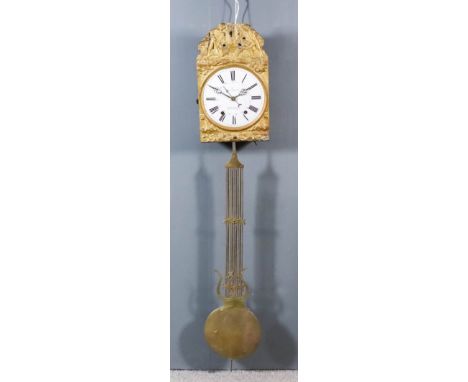 A 19th Century French Comptoise Wall Clock, by Brunet of St. Jen d'Angely, with 9ins diameter white enamel dial and metal fra