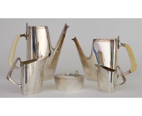 A 20th Century Danish Silver Five-Piece Tea and Coffee Service, designed by Hans Bunde and manufactured by Cohr &amp; Company