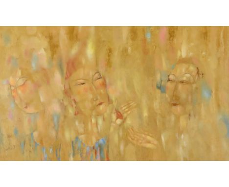 Timur Ernst Akhmedov (born 1968) - Oil painting - "When We Say Goodbye" - Abstract portrait of three women, signed to verso a