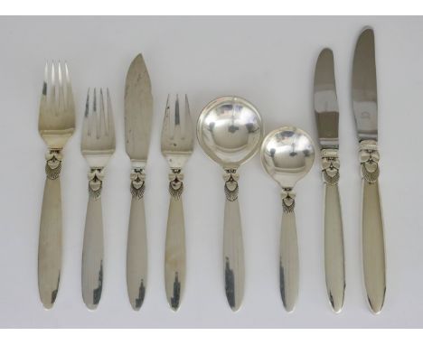 A 20th Century Danish Silver "Cactus" Pattern Table Service, by Georg Jensen, for twelve place settings, comprising - twelve 