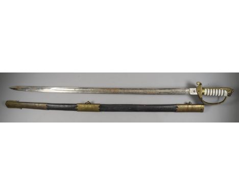 A Naval 1897 Pattern Officer's Dress Sword, 31ins bright steel blade etched with ropework and crown over anchor, no visible m