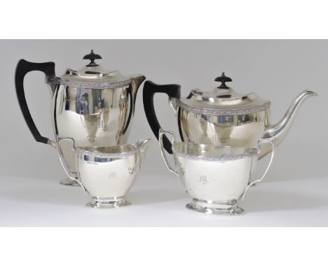 A George V Silver Oval Four Piece Tea Service, by James Dixon &amp; Sons, Sheffield 1945 &amp; 1946, with slightly domed cove