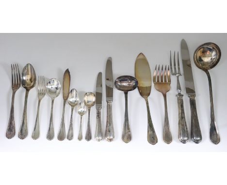 A 20th Century French Plated Table Service for Six Place Settings, by Christofle, with shaped and moulded handles, comprising