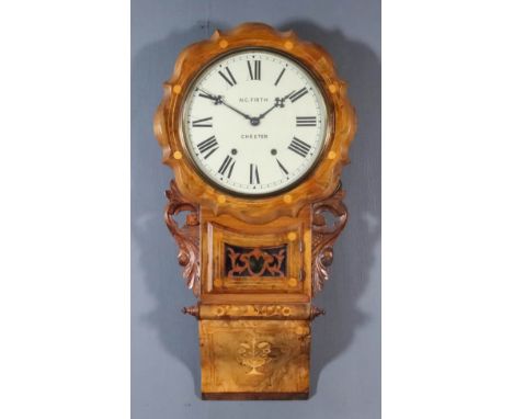 A 19th Century American Walnut Cased Drop Dial Wall Clock, the 12ins diameter painted metal dial named N. C. Firth of Chester