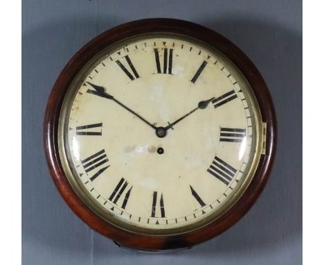 An Early Victorian Mahogany Cased Dial Wall Clock, the 12ins diameter cream painted domed metal dial with Roman numerals, to 