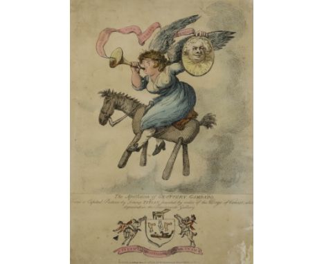 Henry William Bunbury (1750-1811) - Coloured engraving - "The Apotheosis of Geoffrey Gambado", published 1791, 13ins x 9.25in