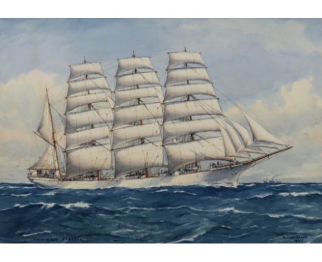 ***Pelham Jones (circa 1890-1950) - Watercolour - Ship portrait - "Clipper Archibald Russell in Full Sail", signed in full, i