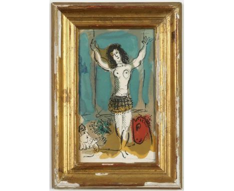 MARC CHAGALL, Trapese, original lithograph 1967, printed by Mourlot Freres, vintage French frame, 20cm x 12cm. (Subject to AR