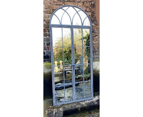 ARCHITECTURAL WALL MIRROR, 180cm H x 75cm W, Regency style, gated design, lead grey metal frame. 