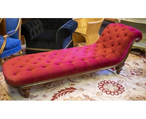 DAYBED, 68cm H x 65cm W x 202cm L, Victorian mahogany in red velour. 