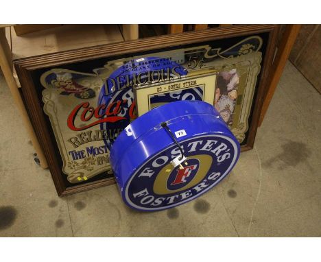 Fosters light, Coke mirror etc.