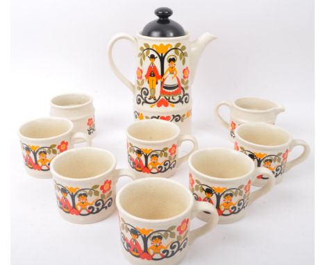 A vintage mid 20th century circa 1960s Sadler Pennsylvania 'Dutch people' pottery earthware coffee set. The service comprisin