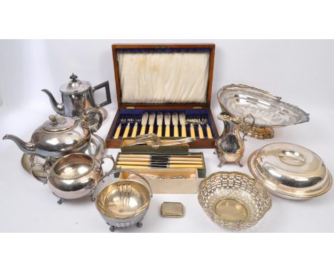 A collection of vintage 20th century silver plated &amp; white metal items. The lot to include teapots, sugar bowls, milk jug