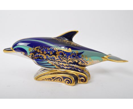 Royal Crown Derby - Dolphin - A vintage 20th century Royal Crown Derby NOS New Old Stock fine bone china boxed paperweight ha