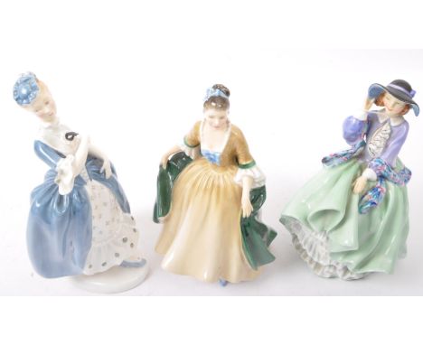 Three vintage 20th century circa 1950s &amp; later Royal Doulton fine bone china ladies figures. The lot to include a mid cen