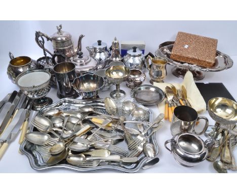 A large collection of 20th Century vintage 'The Carlton' silver plate tea service &amp; others. Comprising of teapot, hot wat