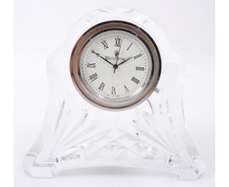Waterford - A NOS New Old Stock Waterford crystal glass 'Abbey' mantel clock. Measures approx 10cm tall.