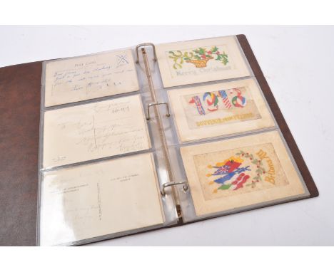 A collection of early 20th century WWI WW1 World War One embroidered postcards Forget Me Not, To My Dear Friend, To My Dear F