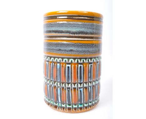 A vintage mid 20th century circa 1960s Poole pottery Delphis vase in the shape No. 83. The vase having a cylindrical shape wi