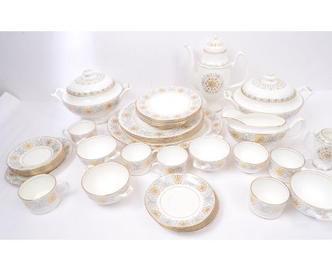 A vintage 20th century circa 1960s Coalport fine bone china 'Spanish Lace' dinner service together with coffee set. The lot c