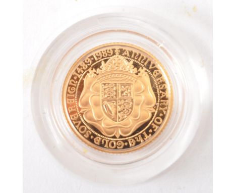 UNITED KINGDOM. Elizabeth II, 1953-2022. Gold half-sovereign, 1989. Royal Mint. Proof. Commemorating the 500 years anniversar