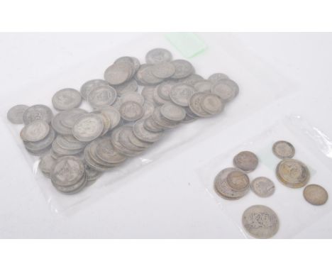 A collection of early 20th Century Georgian silver &amp; half silver coins. Comprising of one shilling, three pence, sixpence