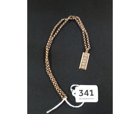 9 CARAT GOLD INGOT ON 9 CARAT GOLD BELCHER CHAIN 8.9G 