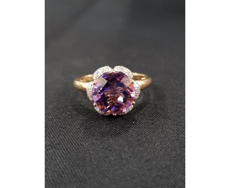 9 CARAT GOLD DIAMOND &amp; AMETHYST RING 3.6G TOTAL 