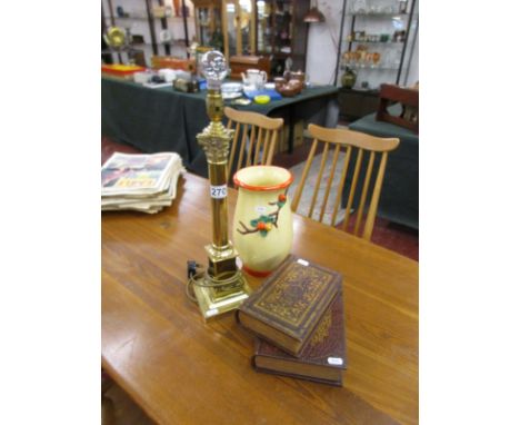 Working brass lamp, Crown Ducal vase & 2 jewellery boxes