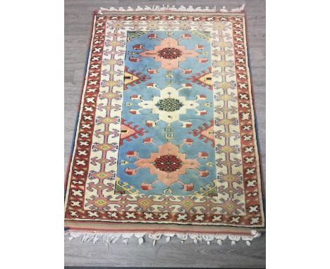 MIDDLE EASTERN FRINGED RUG,161cm x 115cm, along with another rug 155cm x 101cm (2)Condition report: Light stains visible. See