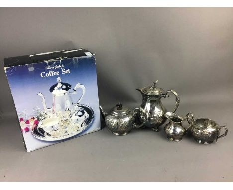 SILVER PLATED TEA AND COFFEE SERVICE,along with another