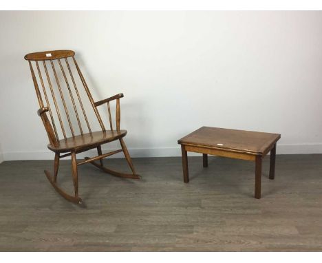 ERCOL STYLE ROCKING CHAIR,and a small turn over card table (2)