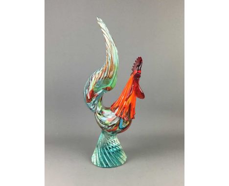 MURANO GLASS COCKEREL,internal mottled decoration, on a splayed turquoise flashed base, unsigned, 46.9cm highCondition report