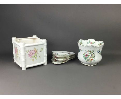 AYNSLEY DAWN ROSE TEA SERVICE,along with three Royal Albert Moss Rose tea cups and saucer plates, also an Aynsley planter and