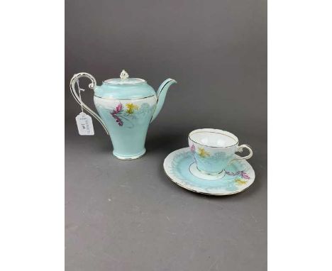 AYNSLEY PART TEA AND COFFEE SERVICE,'Wayside' pattern, comprising eleven cups, twelve saucers, twelve plates, two cake plates