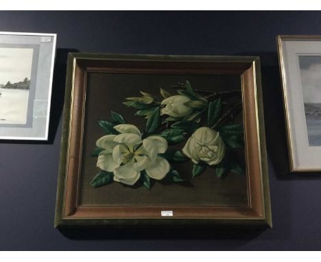 TRETCHIKOFF PRINT OF FLOWERS,dated 62, in a velvet covered frame, 64cm x 74cm