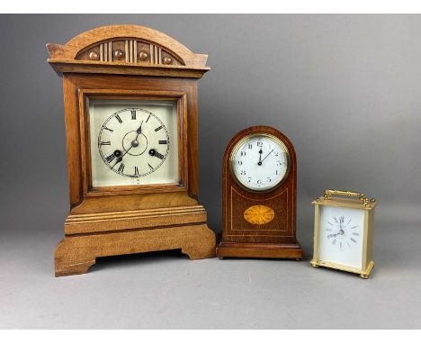 EDWARDIAN MANTEL CLOCK,23cm high, along with another mantel clock and a carriage clock (3)