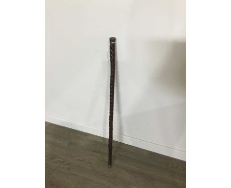 CARVED WOOD WALKING STICK/FLASK,92cm long 