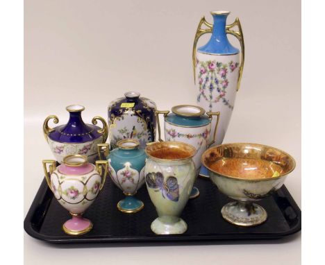 Five Minton vases, two Wedgwood lustre vases and a George Jones Worcester style vase. Condition report: See terms and conditi