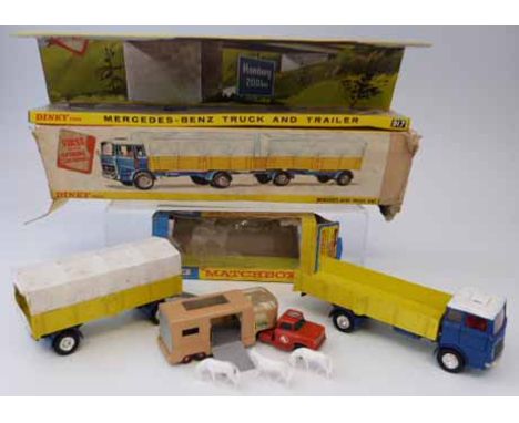 Dinky Toys Mercedes-Benz truck and trailer (917) boxed and Matchbox king size articulated horse van (K-18) boxed with three h