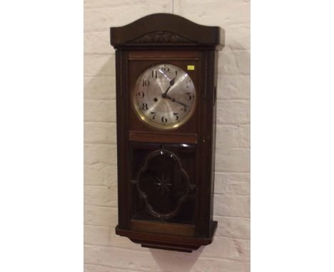 Gustav Becker 1930's wall clock with mahogany case, 8-day movement, single gong. Condition report: See terms and conditions. 