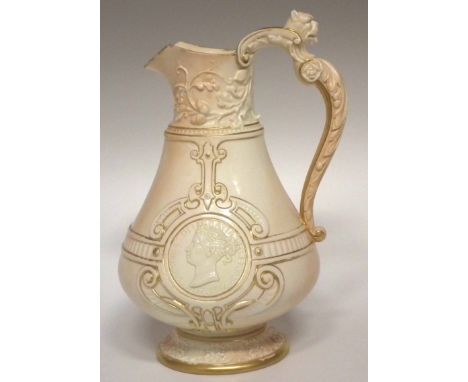Royal Worcester Queen Victoria commemorative ewer. Condition report: See terms and conditions.    