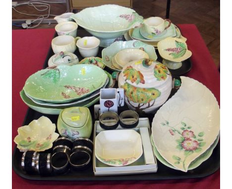 Collection of Carlton green leaf ware, also a Lorna Bailey vase and a Maling pin dish. Condition report: See terms and condit